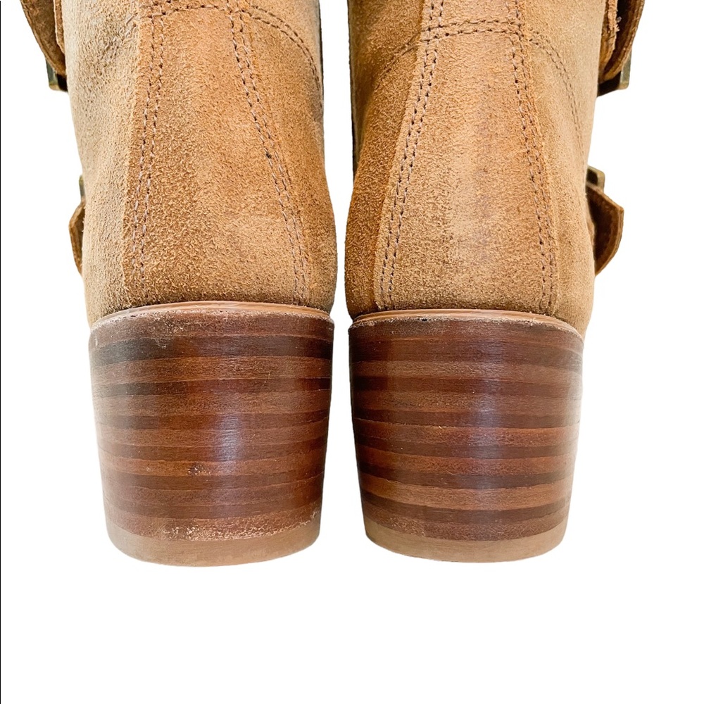 Frye Tan Suede Double-Buckle Heeled Ankle Boots - Picture 6 of 15